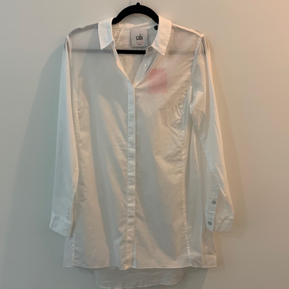 TAGS ON: Cabi Size Small White Button-up Blouse Tunic with Back Ruffle